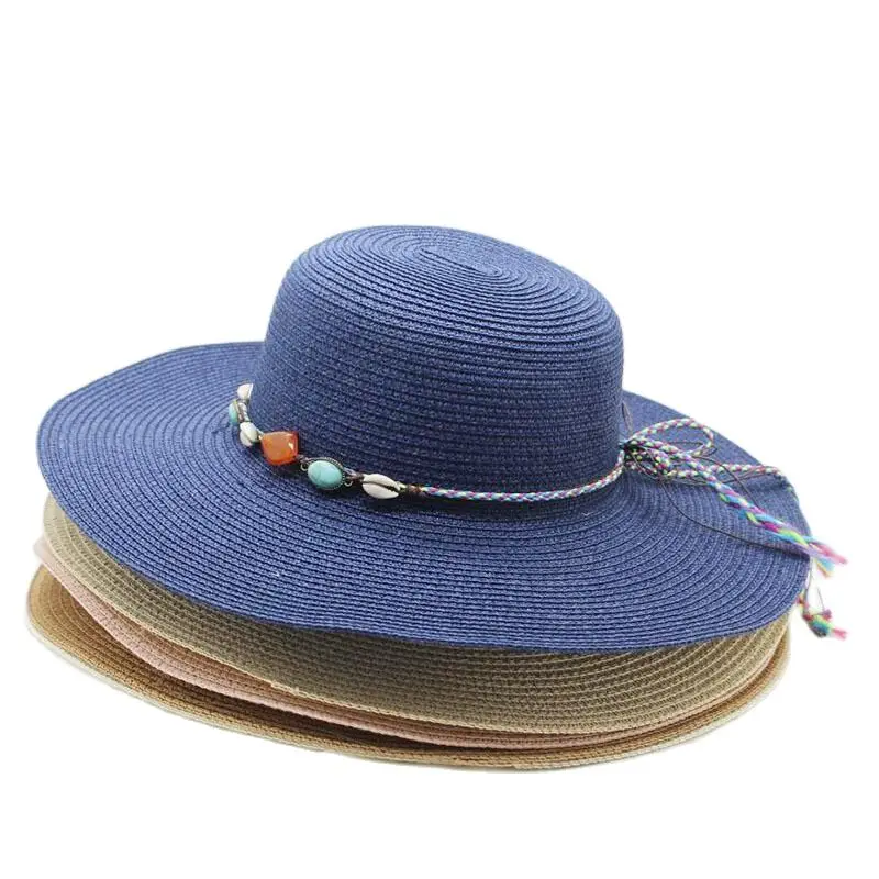 Шляпа Женская круглая из рафии Соломенная Панама с широким полям складная для