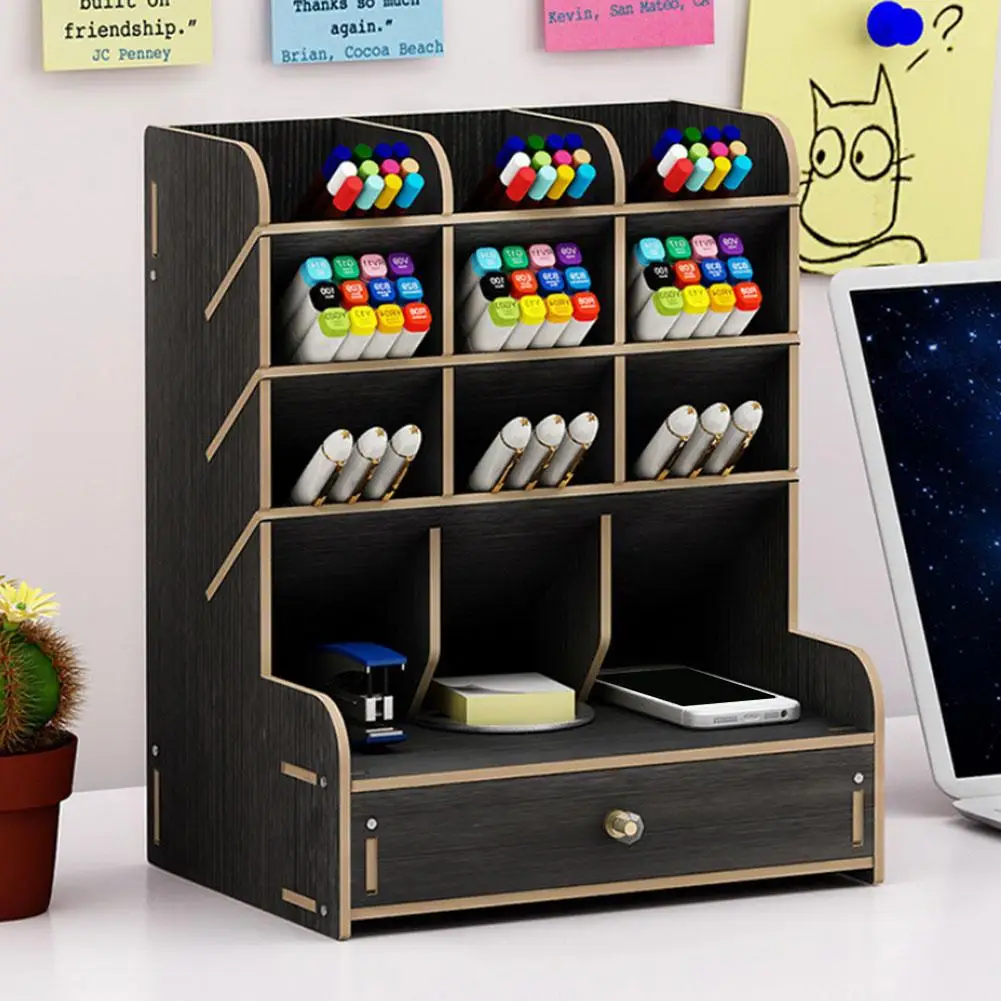 

Multi-function Wooden Desktop Pen Holder Home Office School Storage Case Desk Pen Pencil Organizer