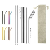 6pcs reusable straw 304 stainless steel boba drinking straight straws with brush bag wholesale environmentally friendly products