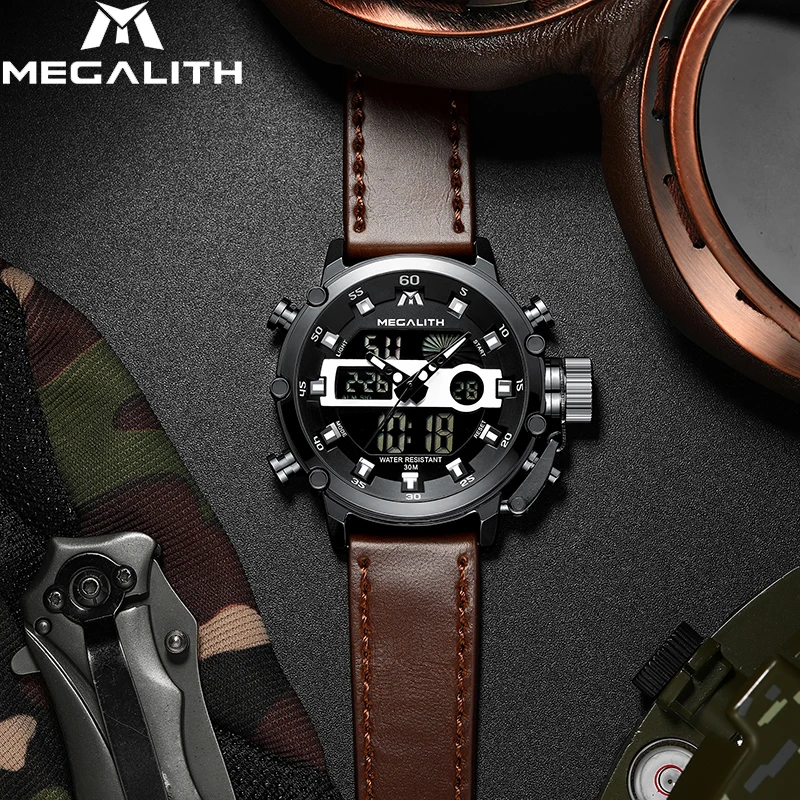 

Relogio Masculino 2021 Men's Dual Dispay Watch Men Multifunction Waterproof Luminous Sport Quartz Wristwatches Men 8051