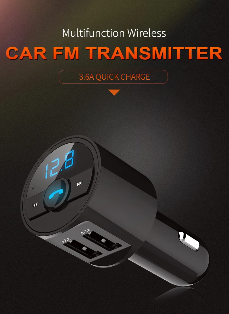 

FM Transmitter Car Bluetooth Handsfree Wireless Aux Audio MP3 Player 5.0 FM Radio Modulator Car Kit 3.6A Dual USB Car Charger