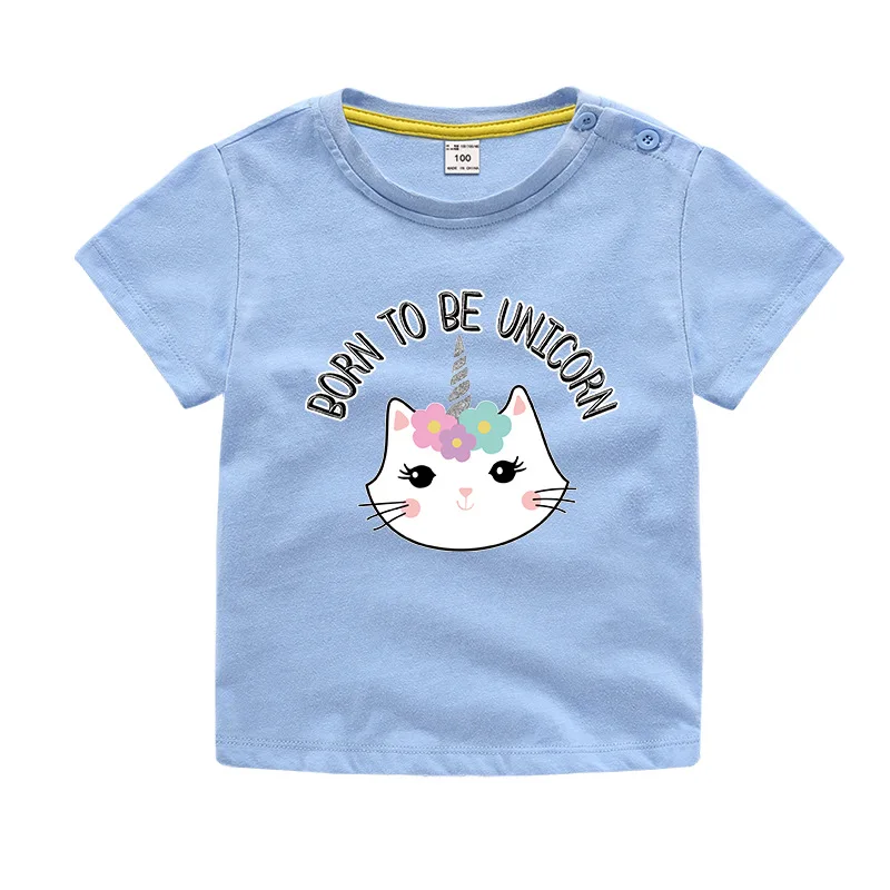 

Kids Girl T-Shirts Toddler Summer Short Sleeve Tops Lovely Yellow Cat Printed Clothes Soft Cotton Children Girls T-Shirts