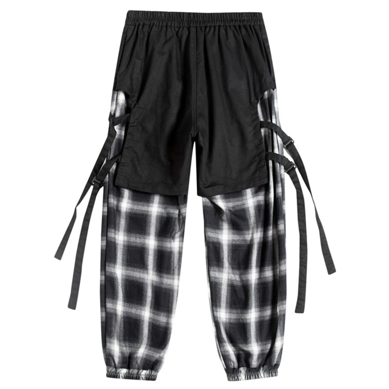 

11 BYBB'S DARK Plaid Patchwork Tactical Pant Man 2020 Black Elastic Ribbon Jogger Pants Harajuku Hip Hop Men Trousers Streetwear