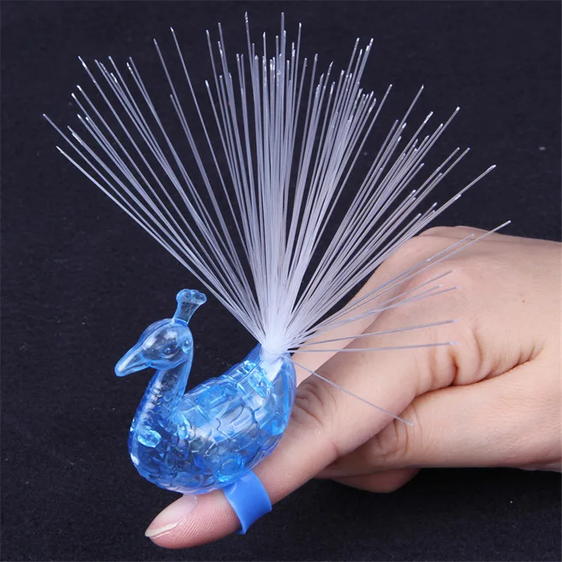 blue 1pcs party decoration peacock finger light colorful L light ring children dark toy night concert gadget supplies finger ring - Цвет основного камня: blue