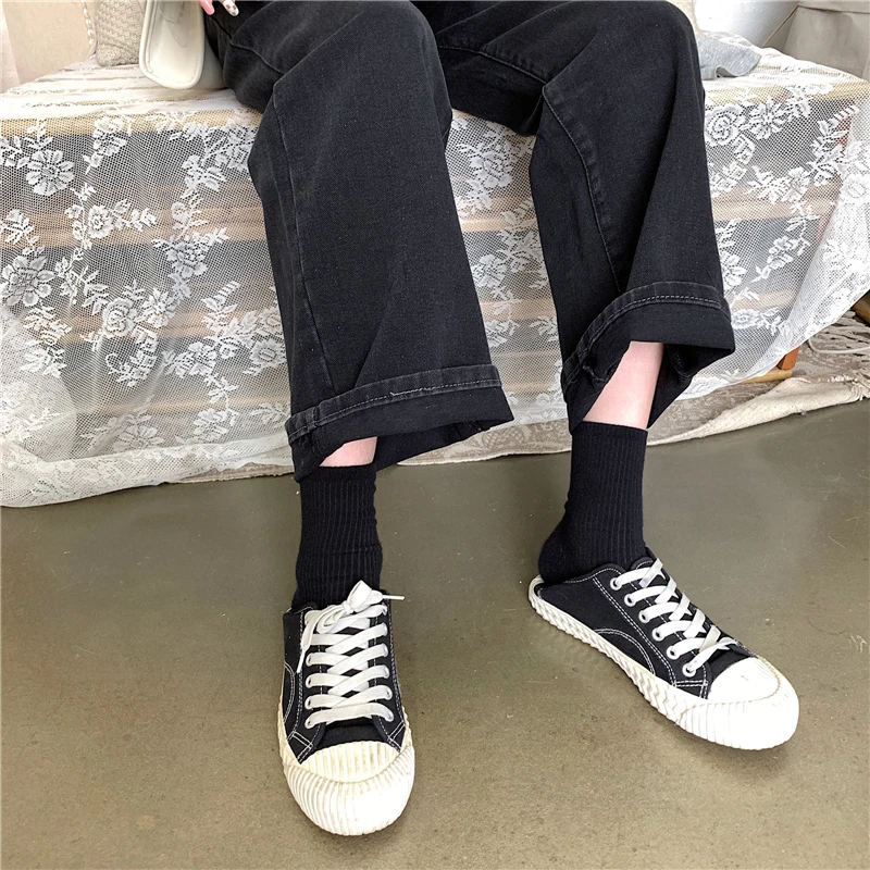 

Jeans Women Long Simple Solid Korean Style High Waist Trousers All-match Loose Wide-leg Leisure New Trendy Soft Straight Womens