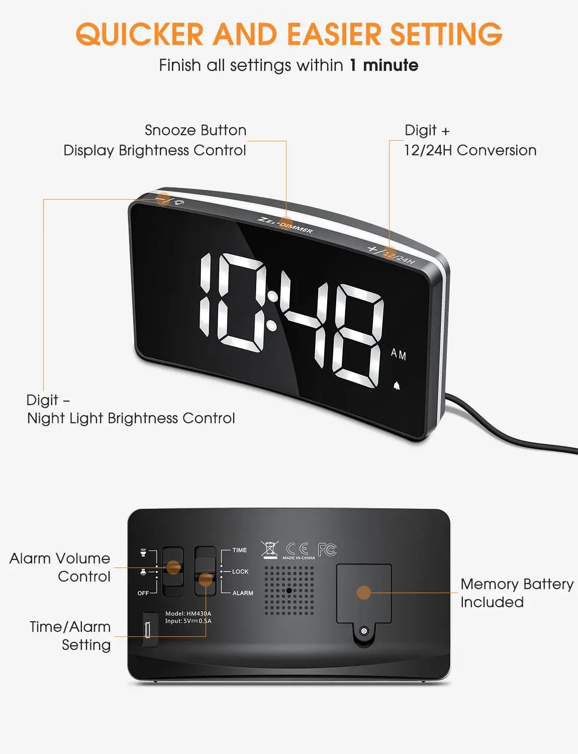 Mpow Модернизированный светодиодный цифровой будильник с ночным освещением
