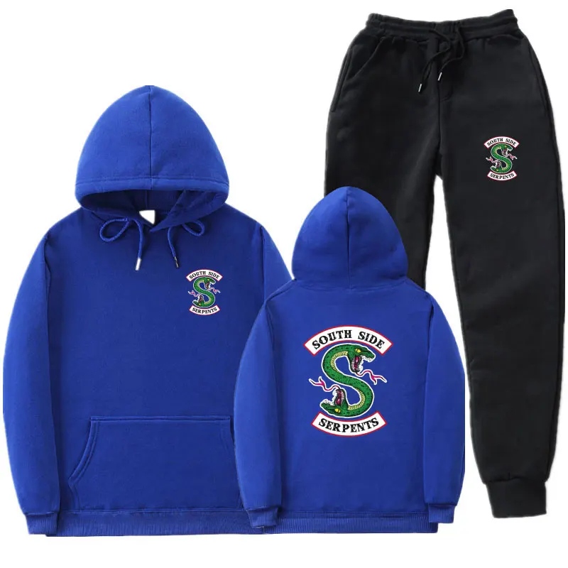 Blue MK184 Флис ривердейл толстовки и Штаны уличная "South Side serpents" свитер с капюшоном Для мужчин Для женщин спортивный костюм детей постарше мягкие тренировочные Штаны костюм - Цвет: Blue MK184