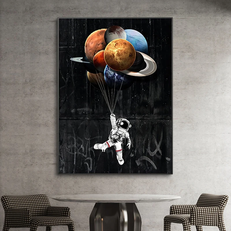Абстрактные Мультяшные постеры и принты астронавт настенная живопись на холсте