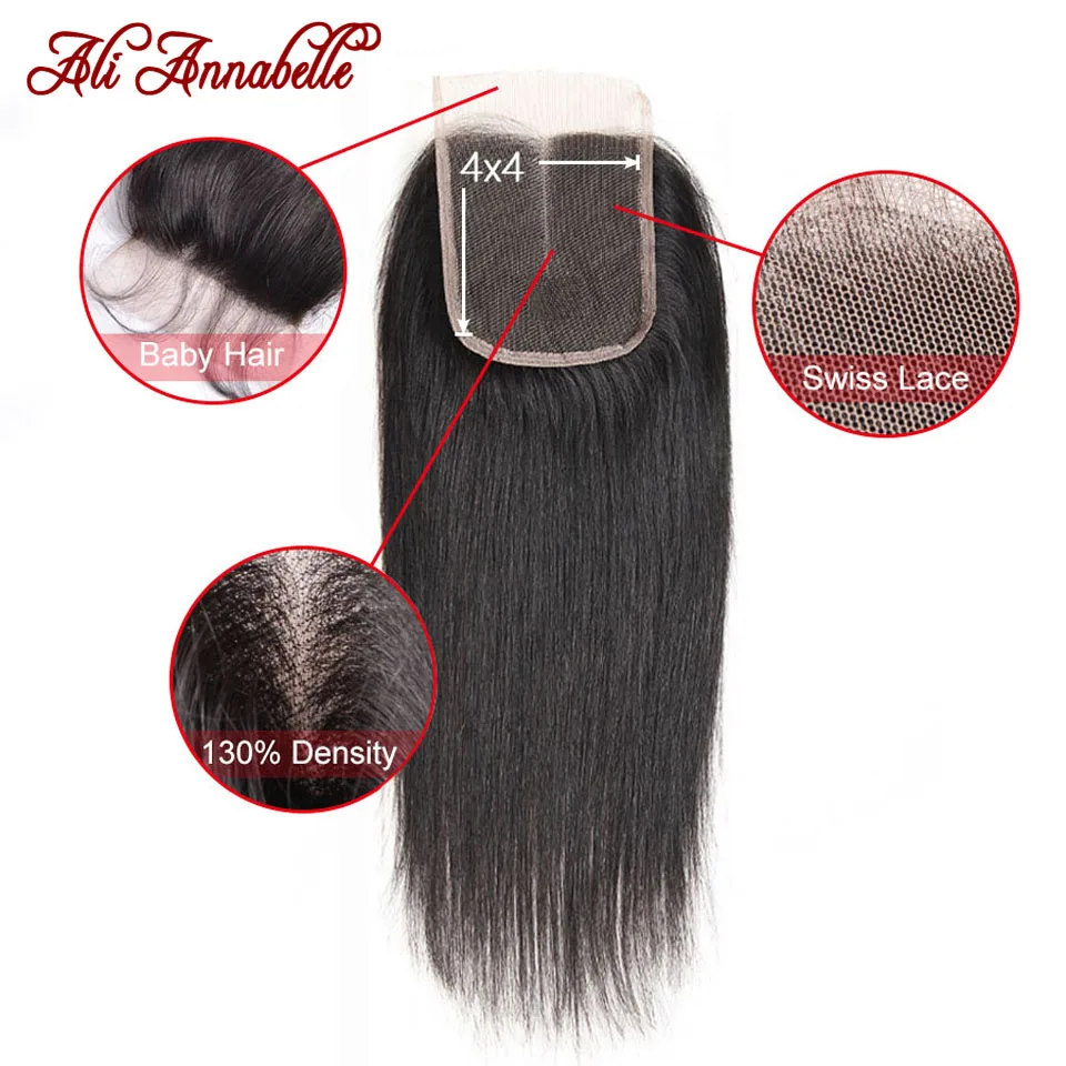 Пряди из бразильских волос прямые пряди с закрытием 4x4|3/4 пучка на сетке| |