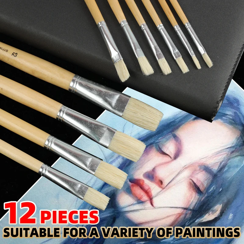 

Pig mane sketch painting set flush water chalk brush oil paints 12 tools brush art students