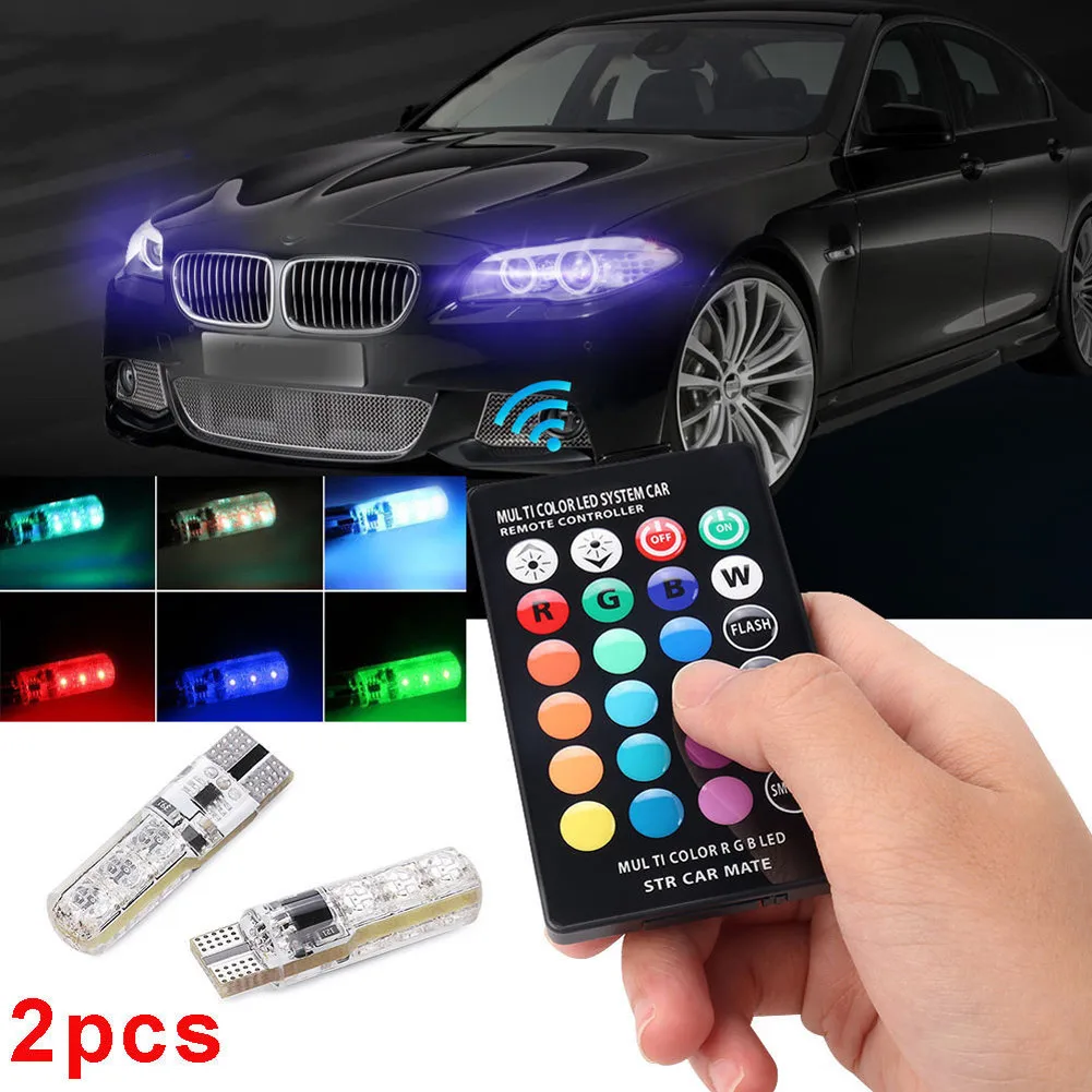 Wholesale 2 Pcs/Set 12V LED Car Light With Remote Control T10 5050 SMD RGB Auto Interior Dome Wedge Strobe Lamp Bulbs V6 | Автомобили и