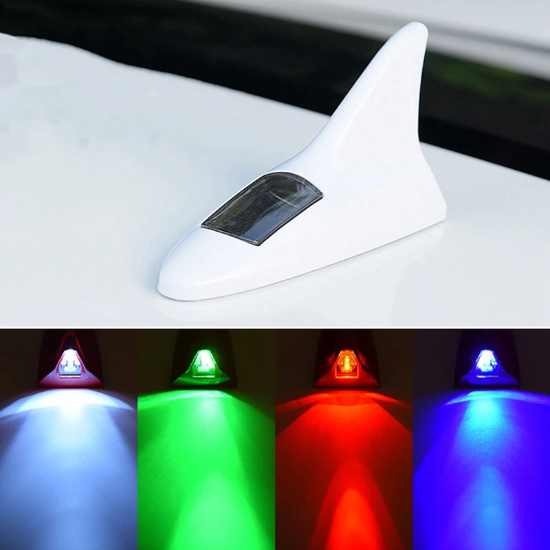 

M C 1Pc Universal 8 LED Light Car Radio Shark Fin Car Antenna Radio FM Signal Design For All Cars Aerials Antenna Car Styling