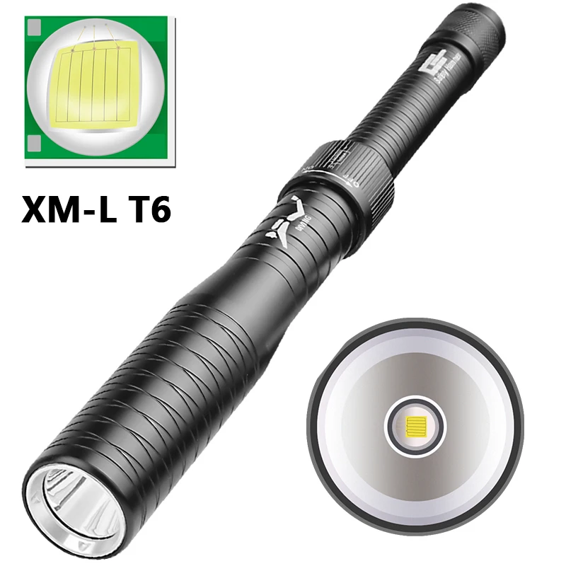 

Professional Diving XM-L T6 Tactical Baseball Bat Led Flashlight Security Waterproof Torch 18650 Battery Lantern for Swimming