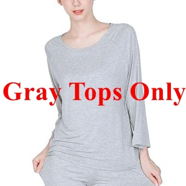 Gray Tops Only Mferlier/Осенняя женская пижама из бамбукового волокна, удобная ночная рубашка с круглым вырезом и длинными рукавами+ штаны, однотонный эластичный женский пижамный комплект - Цвет: Gray Tops Only
