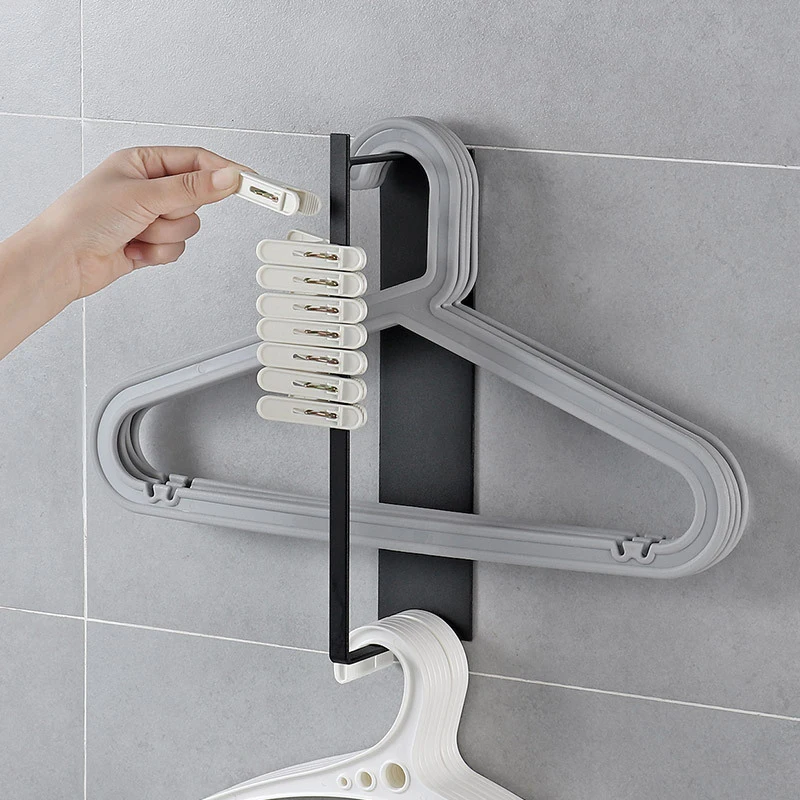 

Punch-free Hanger Storage Rack Wall-Mounted Household Balcony Hanger Organizer Shelf K888