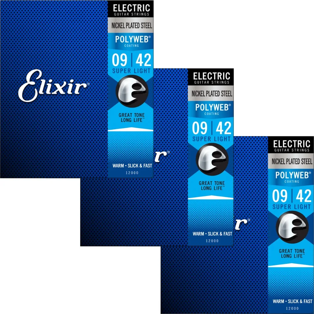 3 Sets Elixir Nickel Plated Steel Electric Guitar Strings OPTIWEB Polyweb Nanoweb Coating ANTI-RUST Plain Steels