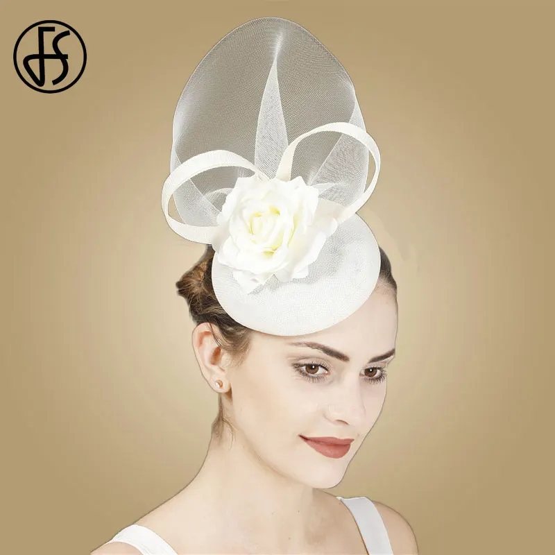 Женская шляпка с цветком FS белая заколкой для волос Коктейльная чайная вечерняя