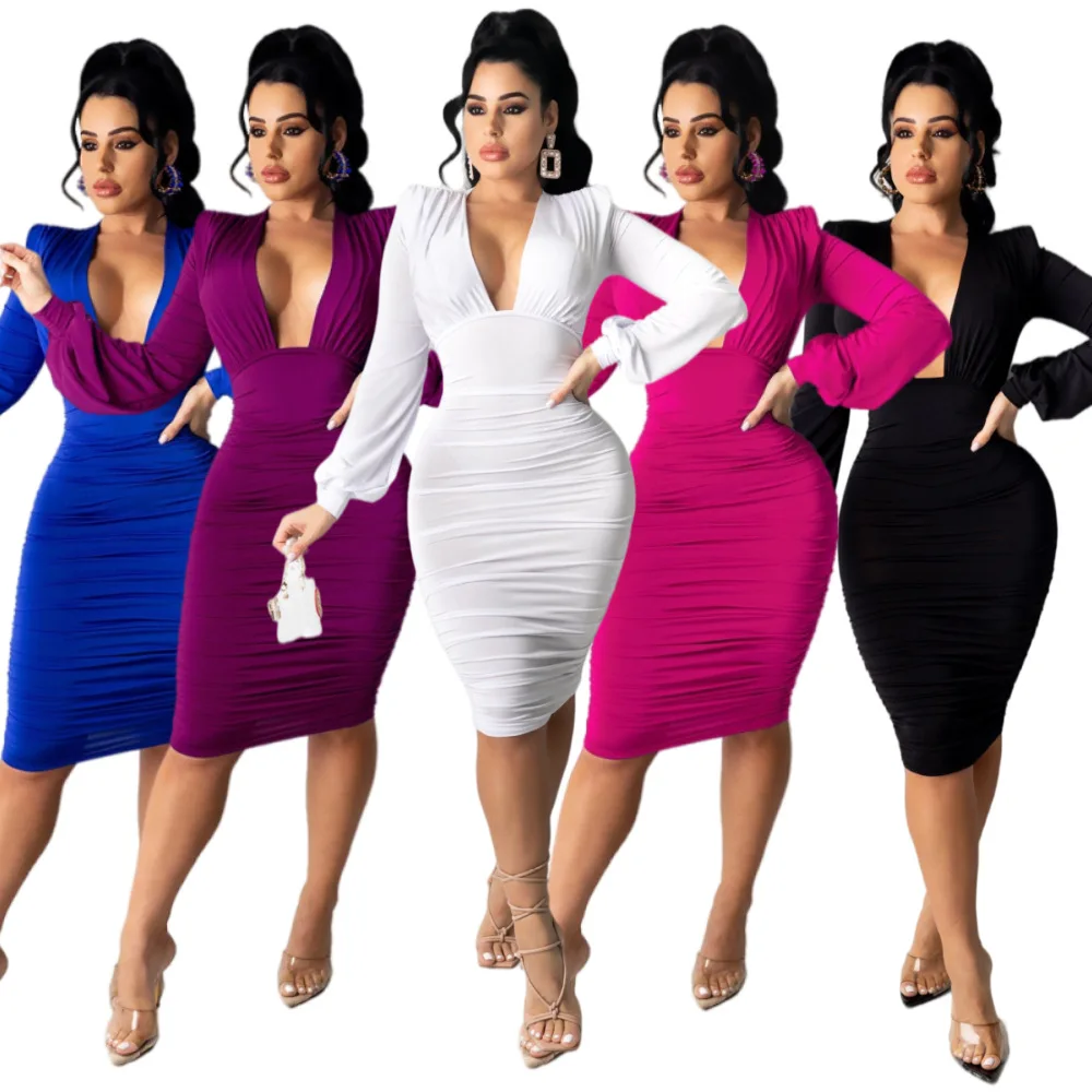 

Sexy Gilding Elegant Midi Dress Women V Neck Lantern Sleeve Bodycon Party Gala Prom Wedding Evening Dresses Christmas Autumn