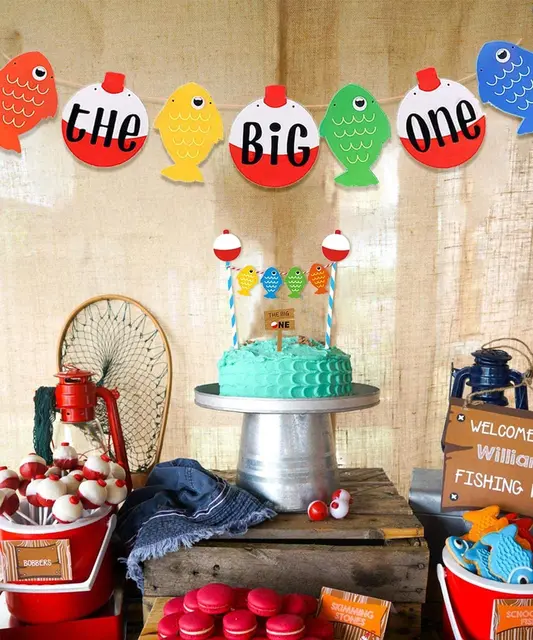 JOYMEMO The Big One Fishing Party Supplies, Gone Fishing Hanging Swirls Decorations, Little Fisherman, O Fish Ally One 1st Birth