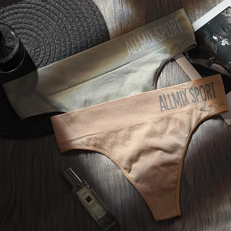 

Foreign trade European beauty style underwear sexy seamless sports fitness letters wide waist mid-waist seamless briefs thong