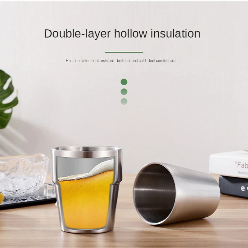 

Stainless Steel Double-layer Beer Mug, Double-layer Water Glass, Bar Beer, Coffee Cup Cold Cup Bubble Tea Cup
