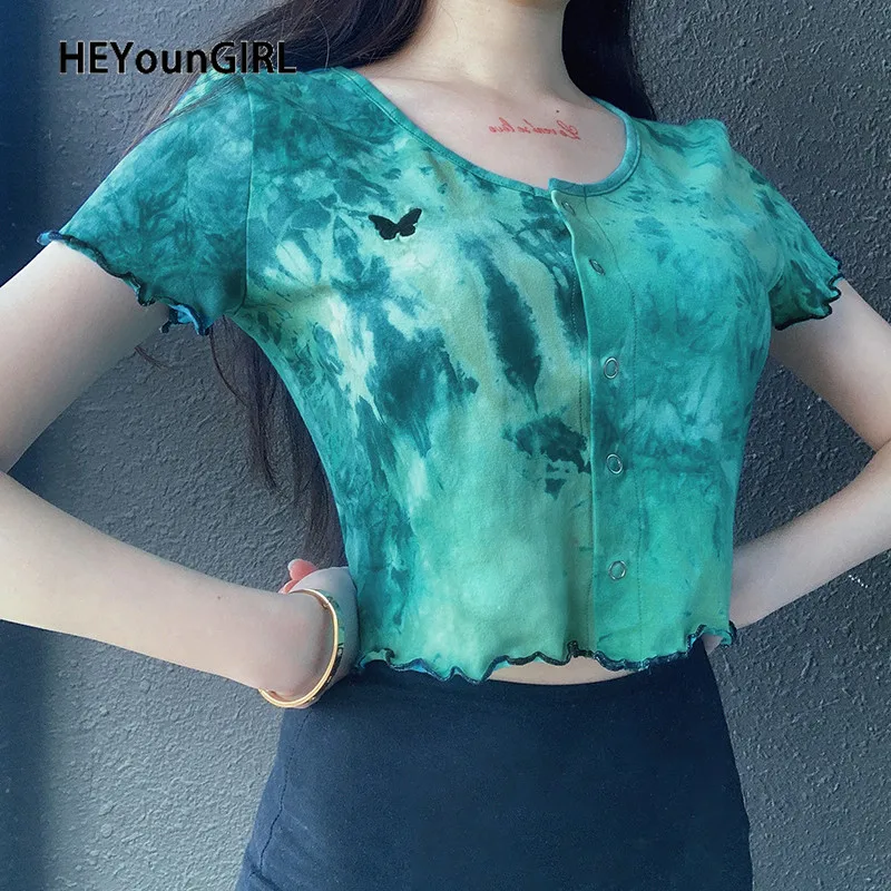 Кроп футболка HEYounGIRL с оборками и коротким рукавом Женская Модная хлопковая