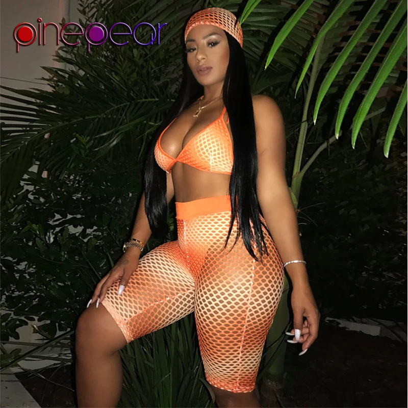 Пикантный сетчатый комплект из 3 предметов с рисунком ананаса женский платок на