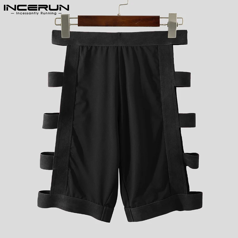 Men Sleep Shorts Solid Color Hollow Out Homewear Elastic Waist Sleep Bottoms Sexy Breathable 2022 Fitness Mens Shorts INCERUN