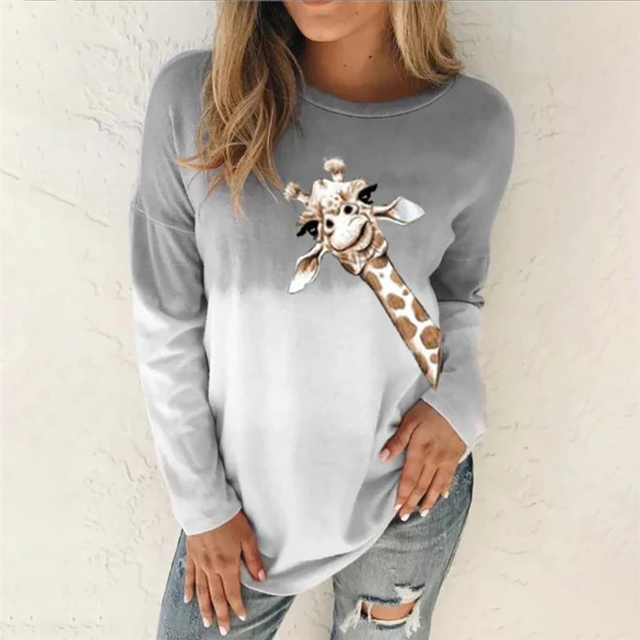 

Women O Neck Loose Tops Casual Female Top Mujer camisetas Vintage Women T Shirt Long Sleeve Tie-dye Tops Tee Cartoon Print