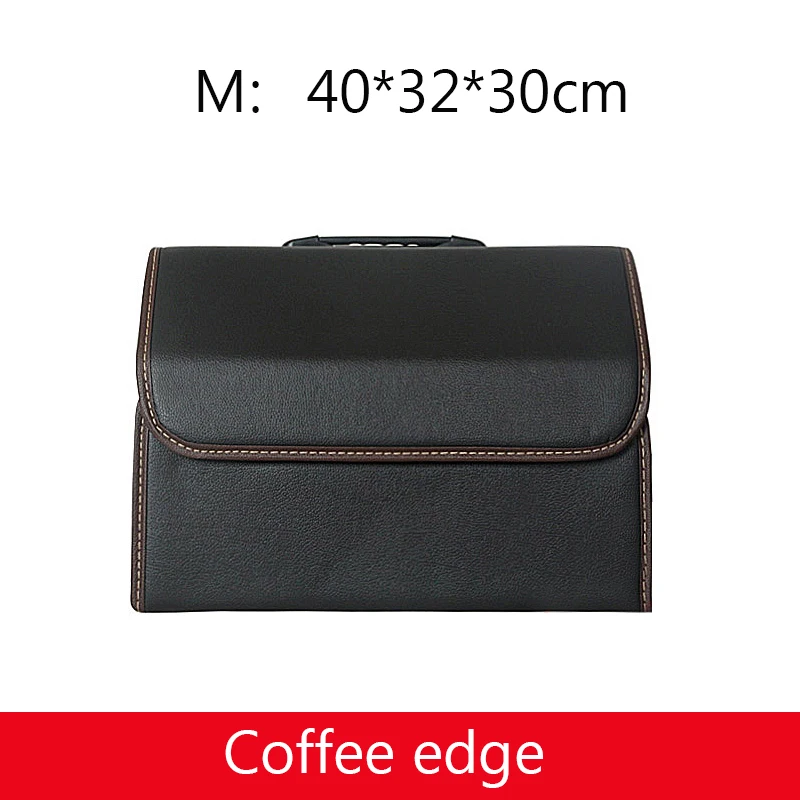 Coffee edge M Одноцветный кожаный Органайзер для багажника, сумка для хранения из искусственной кожи, складная сумка с едой, напитками, зонтиком для уборки БАГАЖНИКА АВТОМОБИЛЯ - Название цвета: Coffee edge M