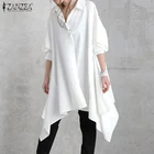 Блузка ZANZEA женская с лацканами, стильная ассиметричная рубашка с длинным рукавом, Повседневная Туника на пуговицах, весна 2021