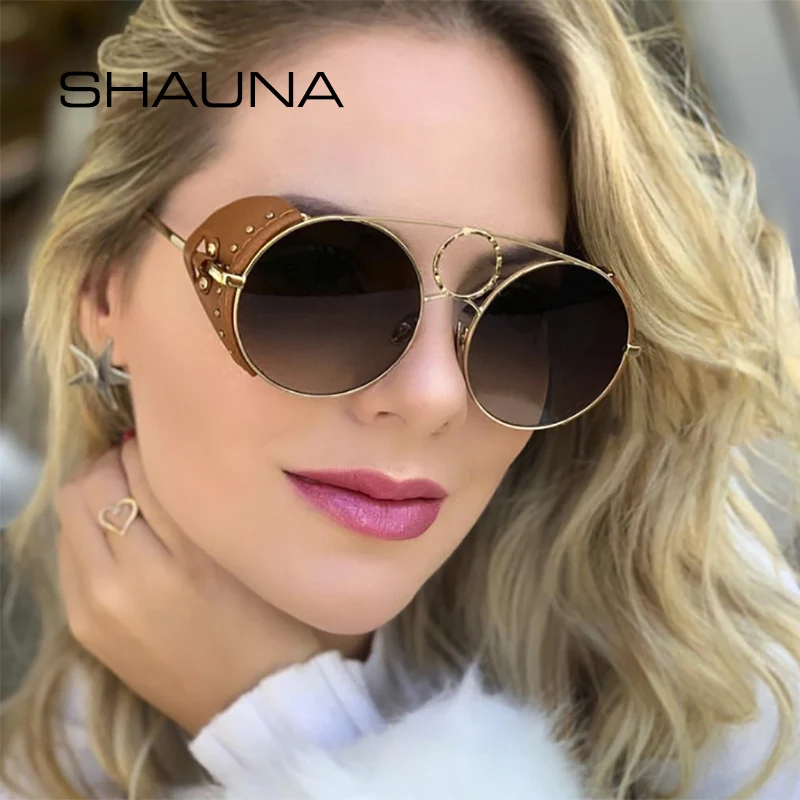 Женские и мужские очки в стиле стимпанк SHAUNA круглые солнцезащитные из