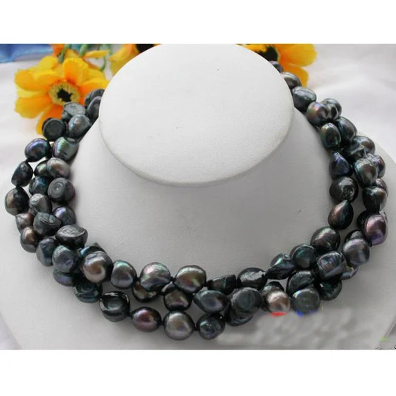 

Unique Design AA 7x9mm 3 Rows Black Baroque Real Freshwater Pearls Necklace Magnet Clasp Fine Jewelry Charming Lady Gift