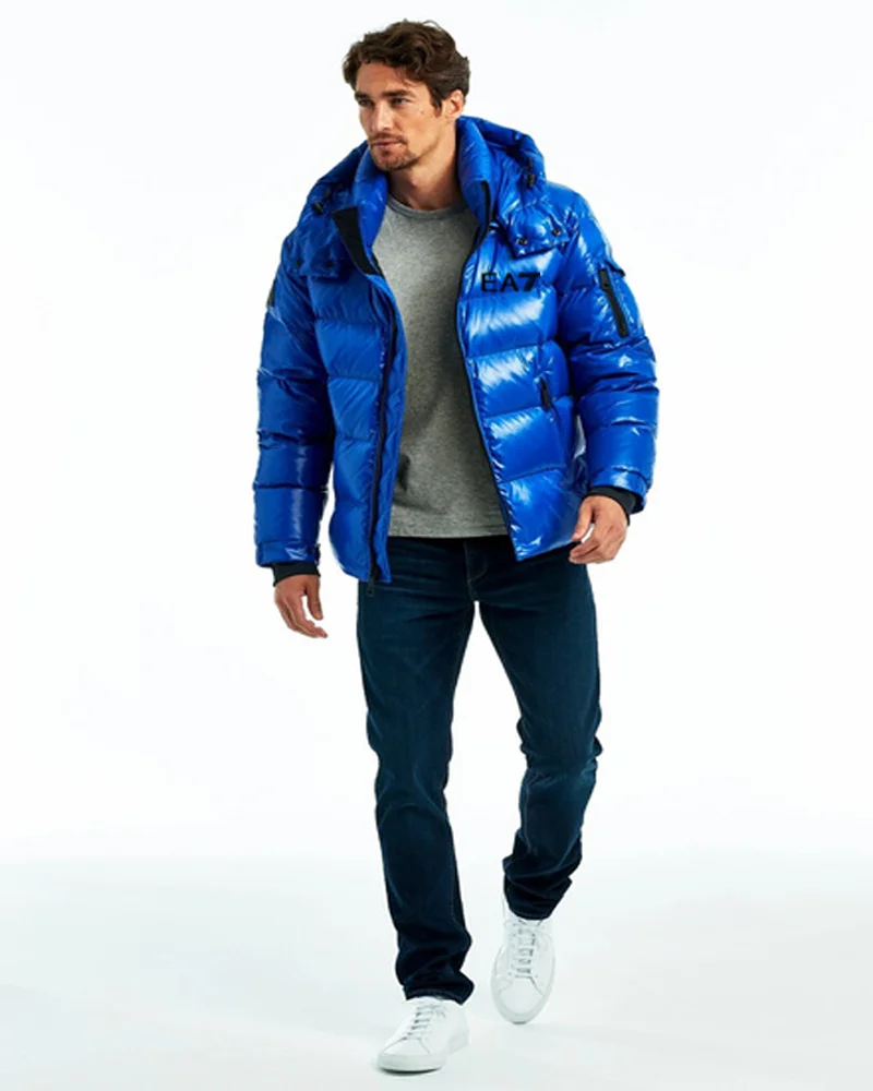 

Autumn And Winter Men's Fashion Lightweight Bright Leather Hooded Jacket Zipper Pocket Casual Sports Warm Cotton Coat