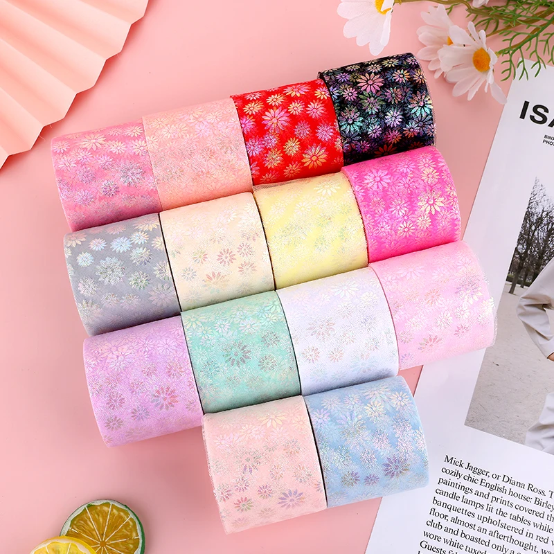 Блестящая Радужная лента из тюля с цветами маргариток 6 см 8 25 ярдов сетчатая