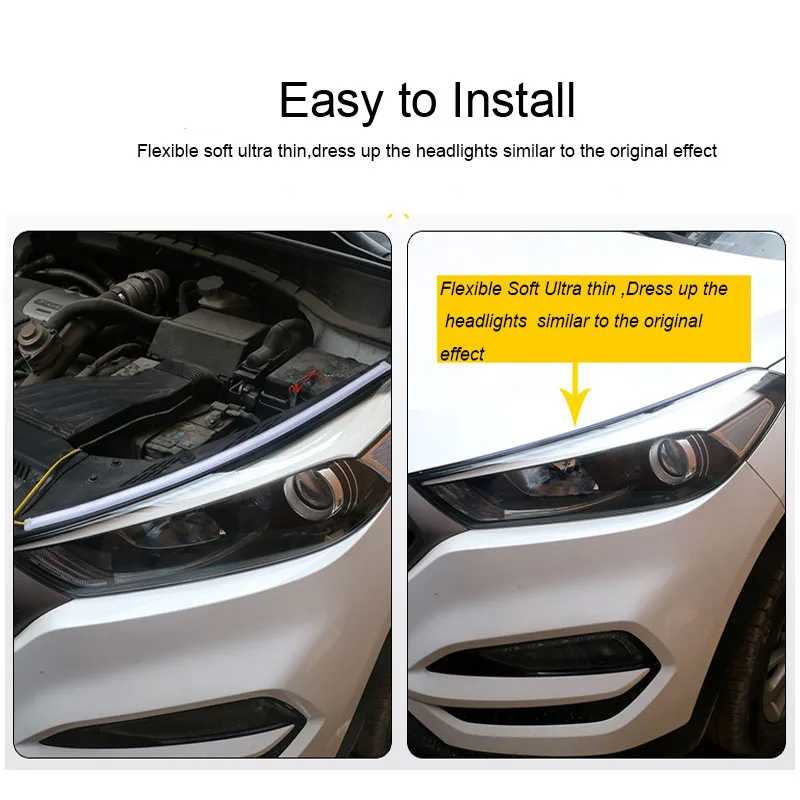 

2Pcs Drl Led Daytime Runing Light Strip Led Drl With Turn Signals Lamp Flexible Waterproof Auto Headlight