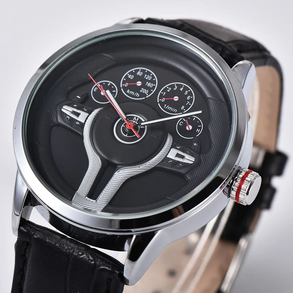 

Creative Natrual style Classic precision Fashion Men's Quartz watch 3D Racing tire Free Stainless Strap Clock Casual Sports