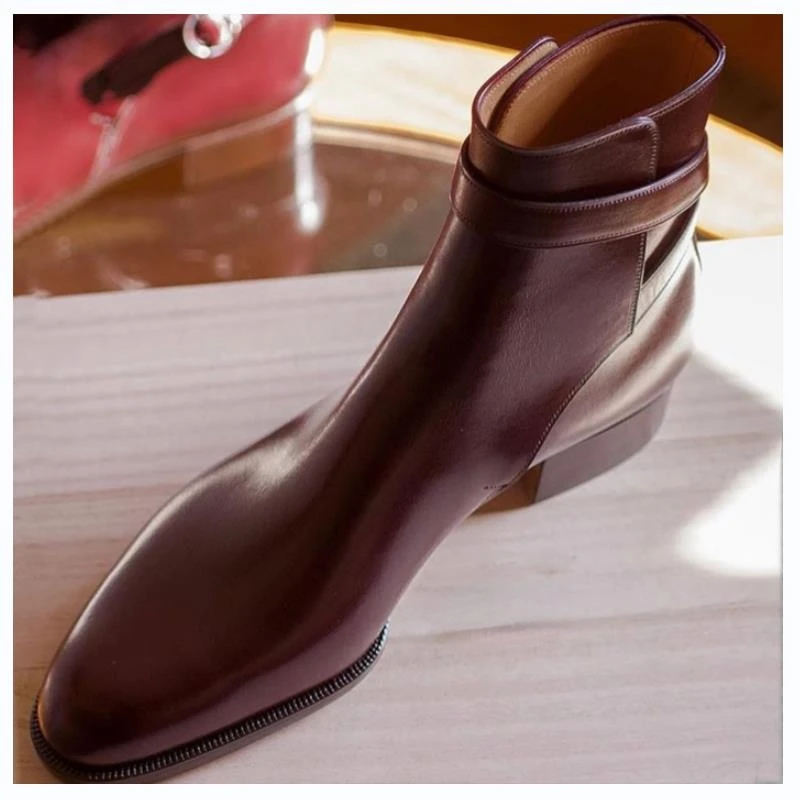

Trendy Men Fashion Spring and Autumn Pointed Buckle PU Leather Classic Leisure Comfortable Red Business Chelsea Boots HM177