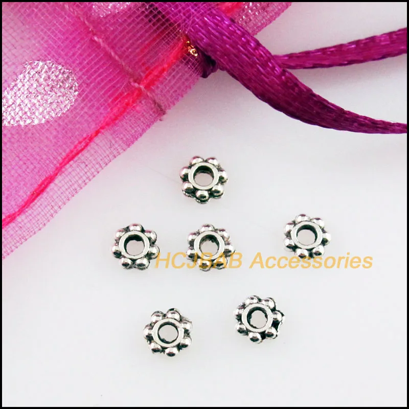 Модные 500 шт Тибетский серебристый цвет с мелким цветочным рисунком Круглые