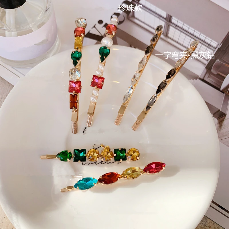 AOMU 1 шт., корейские модные цветные хрустальные шпильки для волос, заколки для волос для женщин, геометрические круглые стразы, заколки для волос, аксессуары для волос