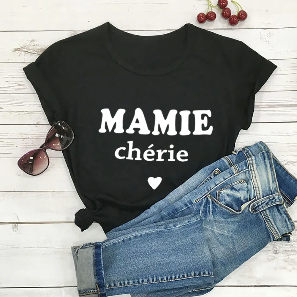 

Mamie Chérie New Arrvial 100%Cotton Women Tshirt Momlife Summer Casual Short Sleeve Top Birthday Gift Gift for Grandmom