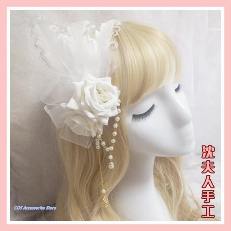 

Japanese Original Lolita Gothic Hanayome Hanamaru Gorgeous KC Lace Feather Rose Flower Girls Side Clip Headdress Bead Tassel