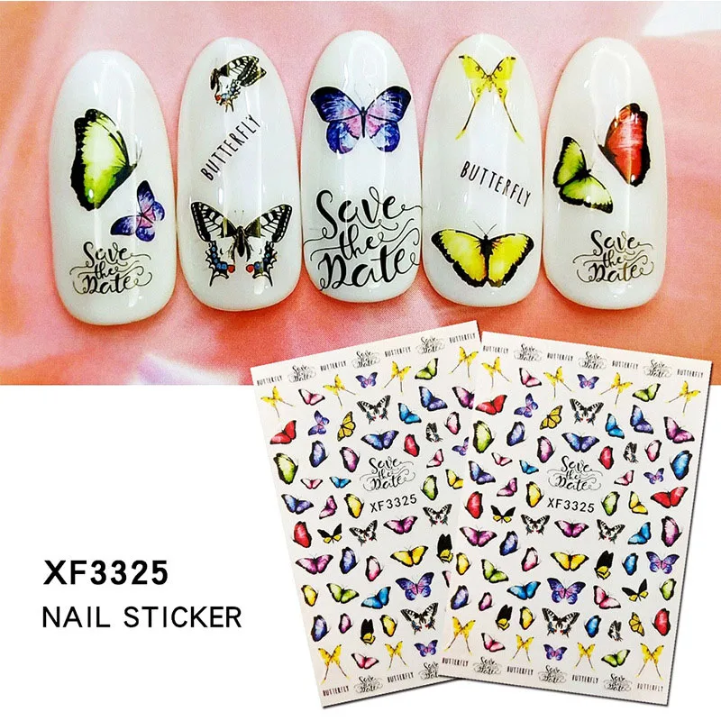 3D красочные Silder рисунки бабочек Nail Art Наклейки водяной знак DIY Советы наклейки для