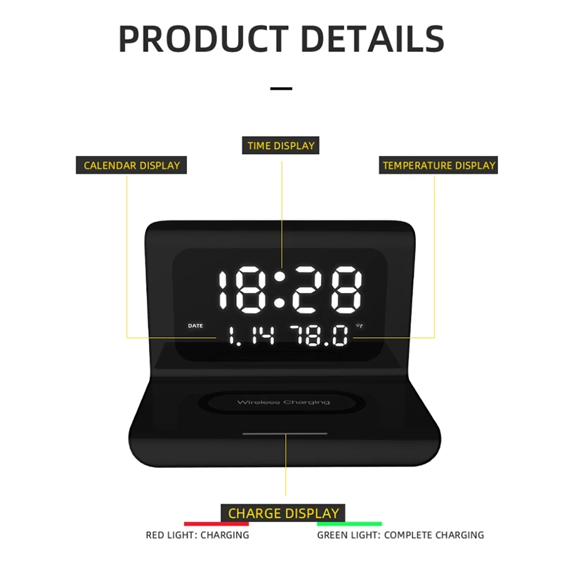 Беспроводное зарядное устройство с цифровым светодиодный Будильник Настольные