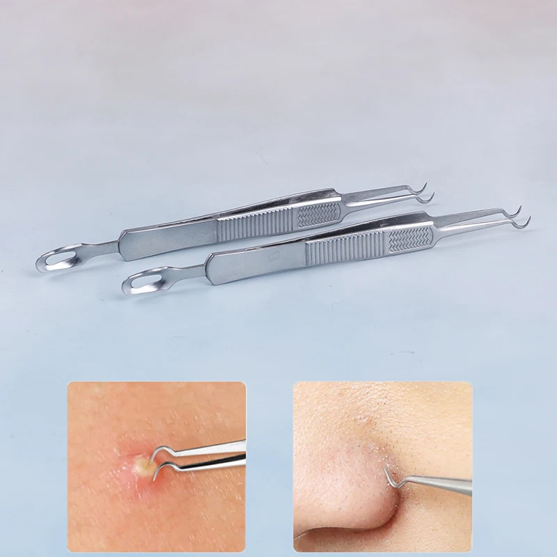 1PC Curved Straight Blackhead Tweezers Double Head Acne Anti Slip Stainless Steel Needle Removal Tool |