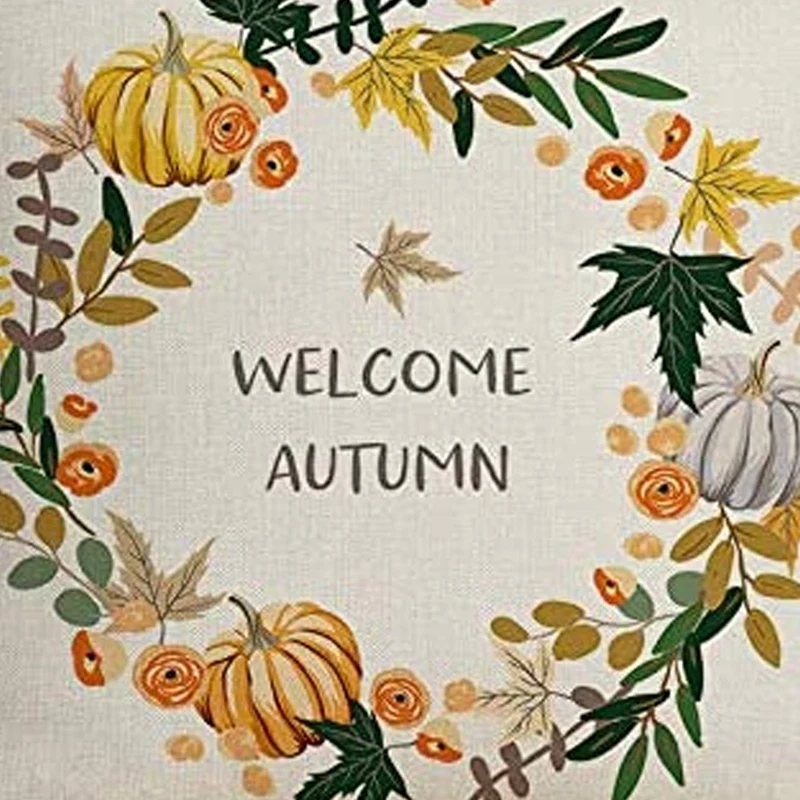 

Pillow Covers 18X18 Inches Set of 4 Autumn Harvest Decorative Pillowcases Pumpkin Linen Square Throw Cushion Covers