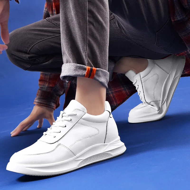 

2020 Men Casual Natural Leather Boots Lace-up Solid Lightweight Breathable Fashion Shoes Classic Black White Footwear Sneakers