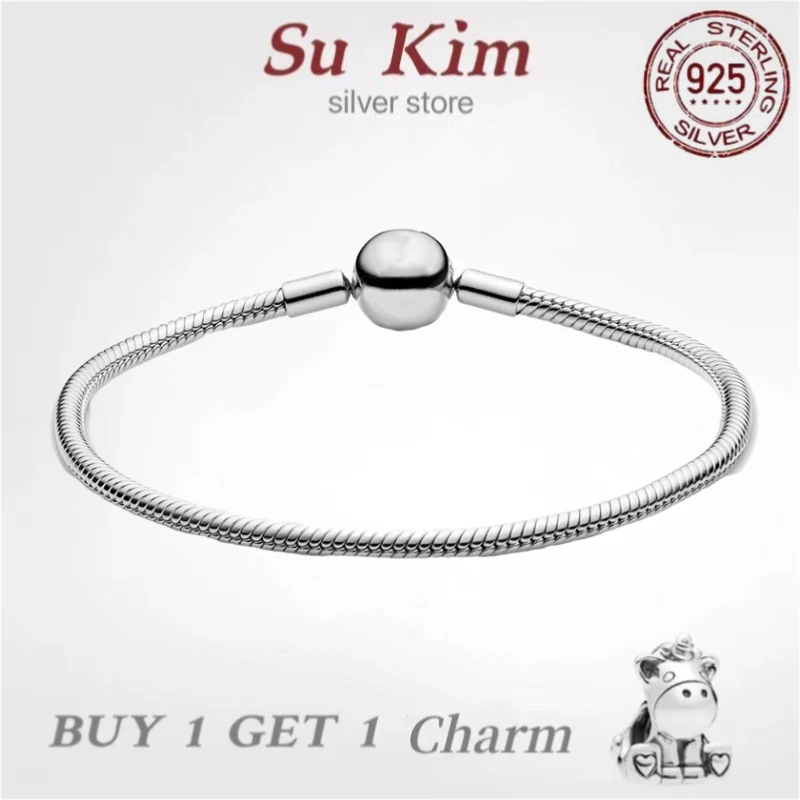 

Hot Sale 100% Real 925 Sterling Silver pan Bracelet for Women Fit Original Design snake Charms Bangle DIY high quality Jewelry