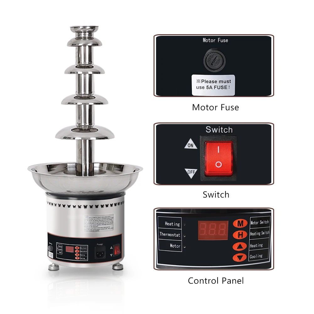 

GZKITCHEN 7 Layers Stainless Steel Chocolate Fountain Fontaine Chocolat Machine Tempering Machine 110V-240V Cooking Appliances