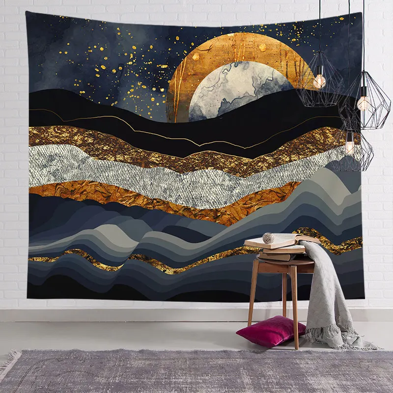 

Wall Tapestry Japanese Style Abstract Forest Sunset Whale Mountain Painted Hippie Mandala Tapestry Landscape Wall Hanging Carpet